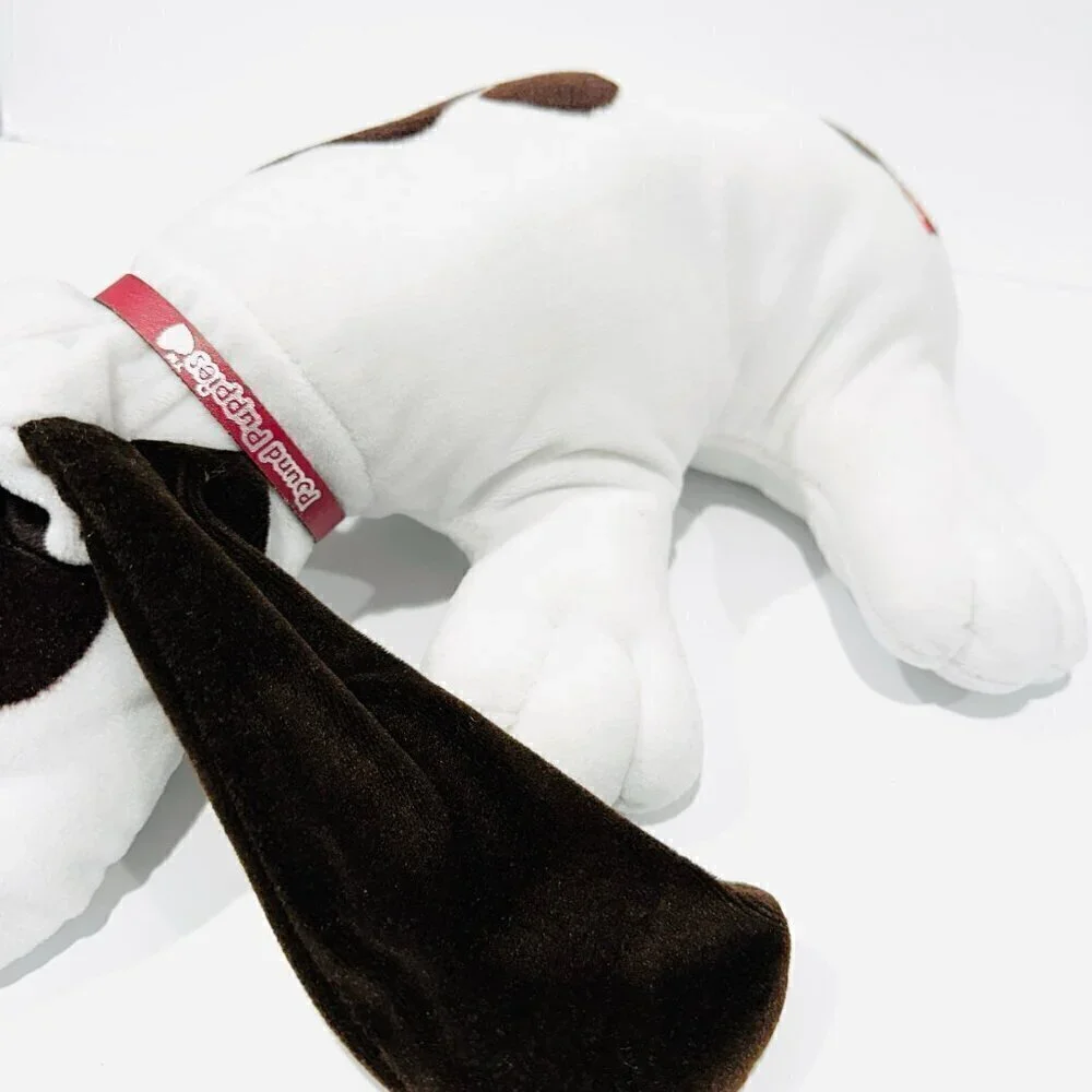 Vintage Tonka 1985 Pound Puppy White w/ Brown Spots Brown Collar Plush Dog